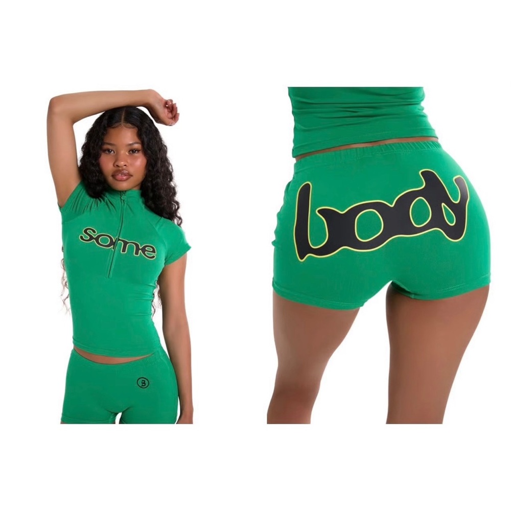 body by raven tracy x latto short “somebody” set (green/black) size Medium